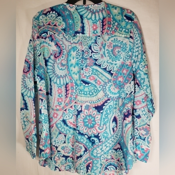 Torquoise Paisley Print Button Up Long Sleeve Shirt Sz L-XL - Picture 5 of 7